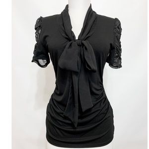 White House Black Market    USED 
Sheer Tie Sleeve Top    Size XS